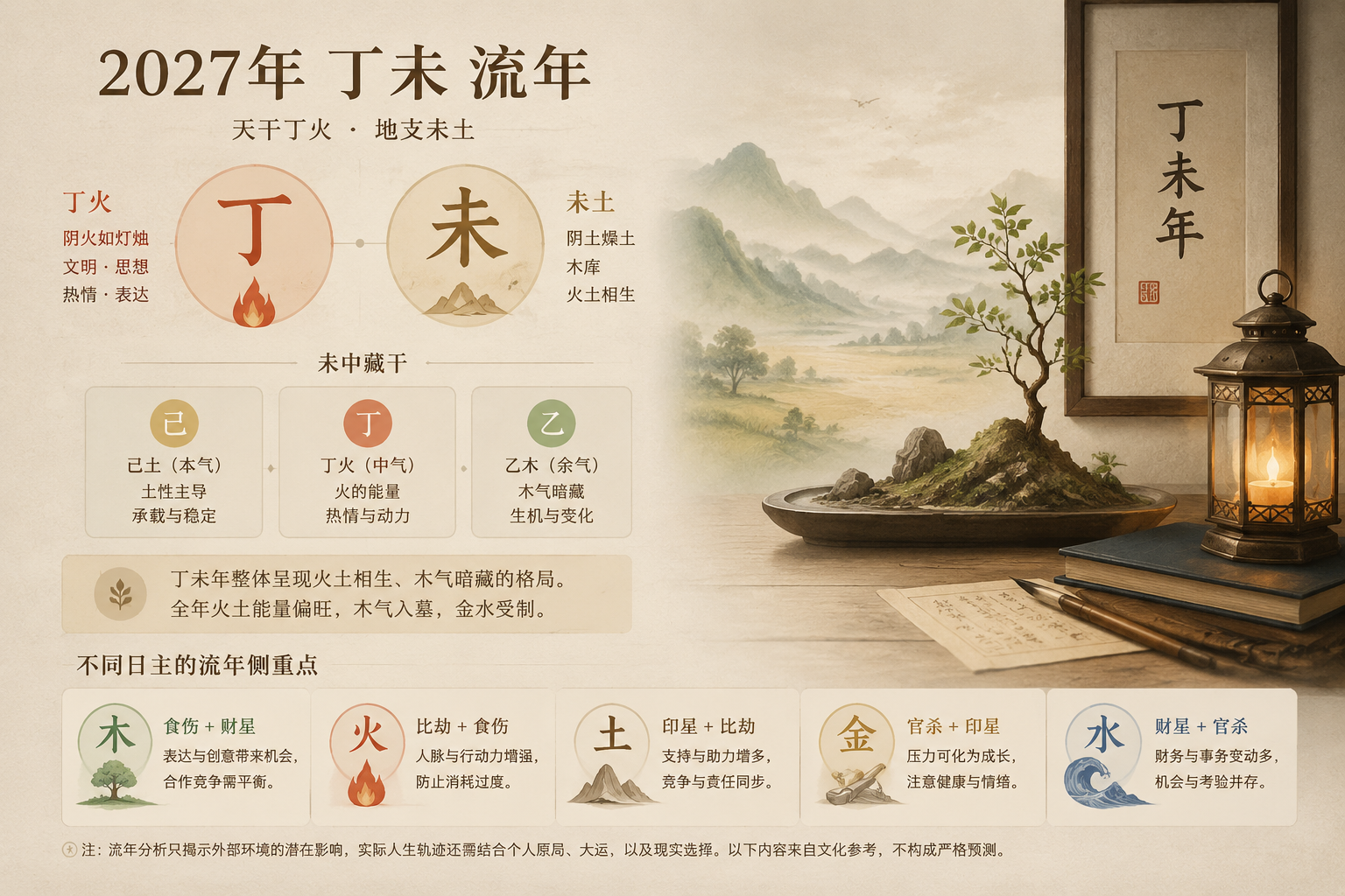 2027 Ding Wei year pillar showing Ding Fire and Wei Earth with hidden stems Ji, Ding, Yi.