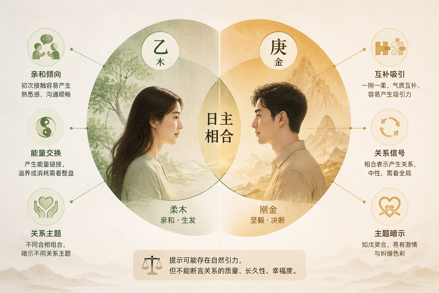 A balanced editorial illustration showing two halves of a segmented circle with different elemental colors, overlapping in the center but each segment also connecting outward.