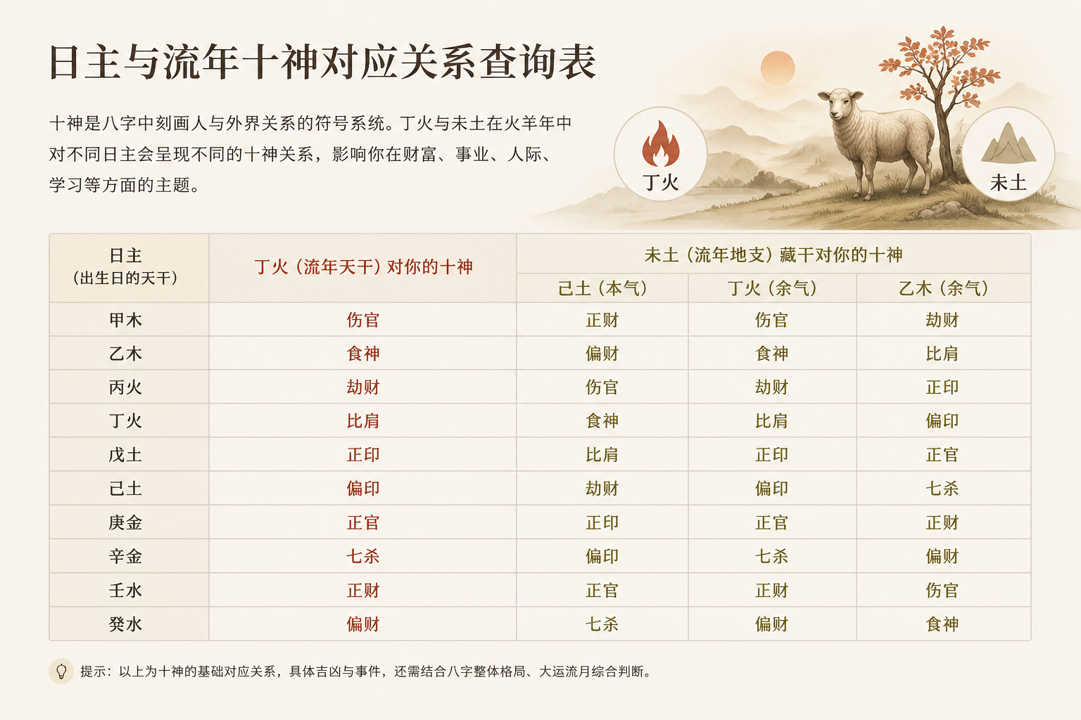 日主与流年十神对应关系查询表